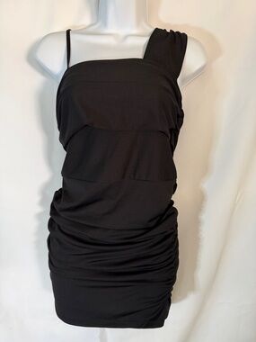 Black One-Shoulder Ruched Bodycon Dress